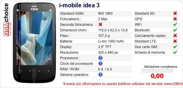 i-mobile idea 3 Dati tecnici di telefono cellulare i-mobile idea 3 Dati tecnici di telefono cellulare