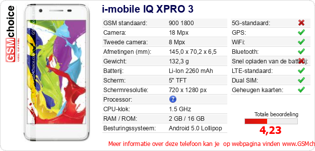 i-mobile IQ XPRO 3 Technische gegevens 