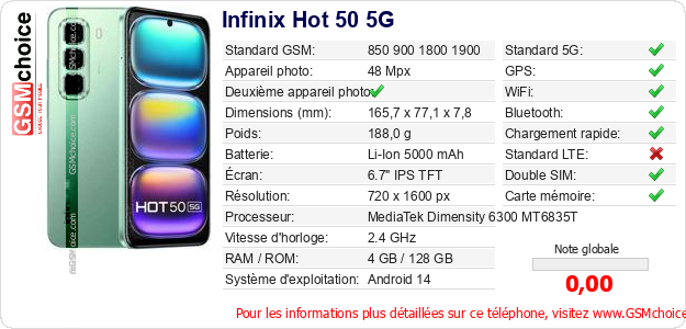 Infinix Hot 50 5G Fiche technique