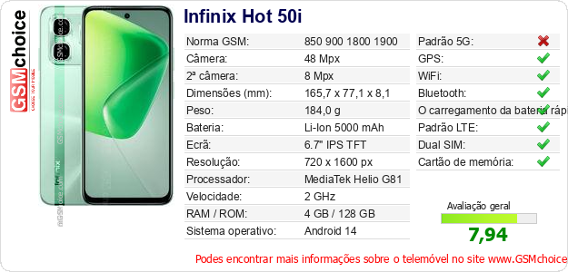 Infinix Hot 50i Especificações técnicas do telemóvel 
