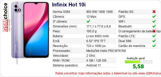Infinix Hot 10i Especificações técnicas do telemóvel 