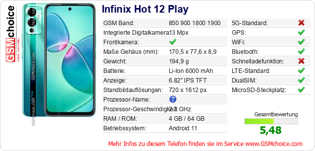 Infinix Hot 12 Play technische Daten Infinix Hot 12 Play technische Daten