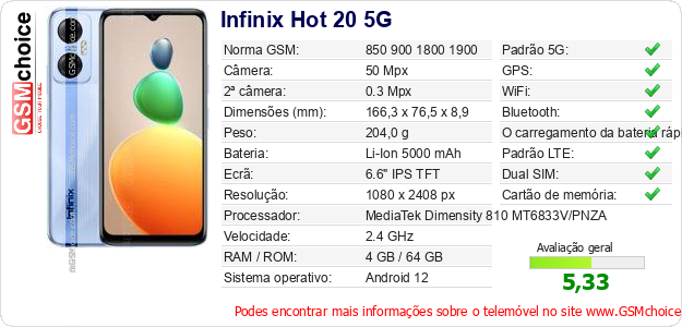 Infinix Hot 20 5G Especificações técnicas do telemóvel Infinix Hot 20 5G Especificações técnicas do telemóvel