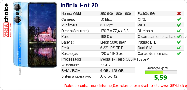 Infinix Hot 20 Especificações técnicas do telemóvel Infinix Hot 20 Especificações técnicas do telemóvel