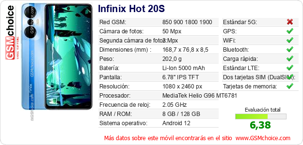 Infinix Hot 20S Datos técnicos del móvil 