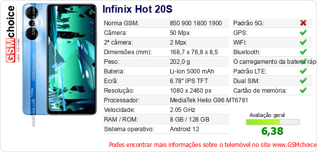 Infinix Hot 20S Especificações técnicas do telemóvel 