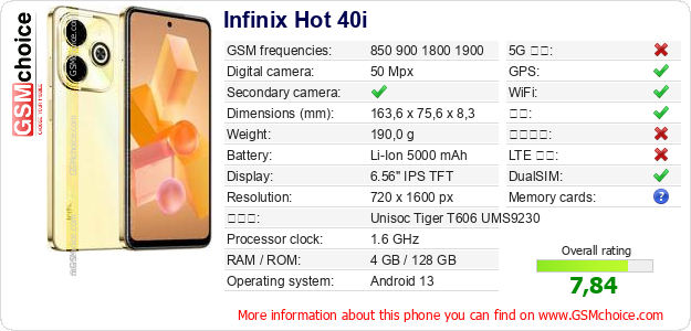 Infinix Hot 40i 手机技术数据