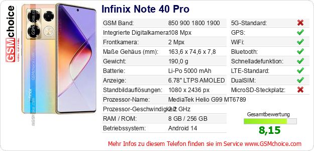 Infinix Note 40 Pro technische Daten Infinix Note 40 Pro technische Daten