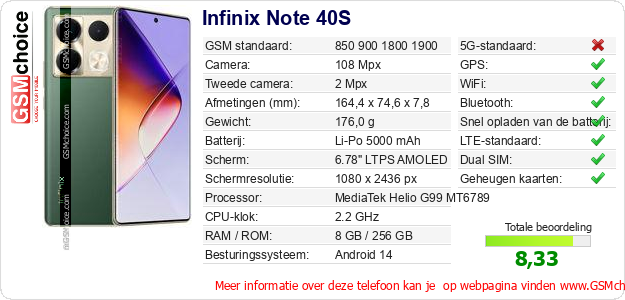 Infinix Note 40S Technische gegevens 