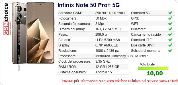 Infinix Note 50 Pro+ 5G Dati tecnici di telefono cellulare Infinix Note 50 Pro+ 5G Dati tecnici di telefono cellulare
