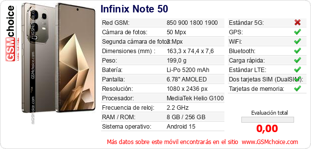 Infinix Note 50 Datos técnicos del móvil 