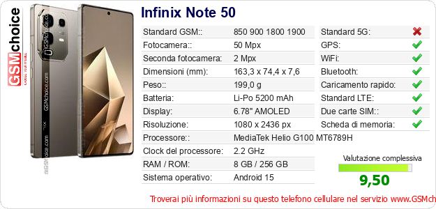 Infinix Note 50 Dati tecnici di telefono cellulare Infinix Note 50 Dati tecnici di telefono cellulare