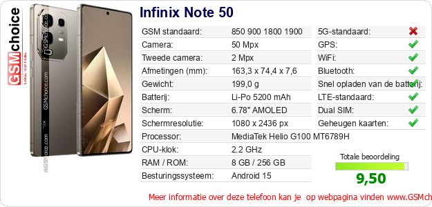 Infinix Note 50 Technische gegevens Infinix Note 50 Technische gegevens