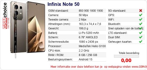 Infinix Note 50 Technische gegevens Infinix Note 50 Technische gegevens