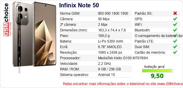 Infinix Note 50 Especificações técnicas do telemóvel Infinix Note 50 Especificações técnicas do telemóvel