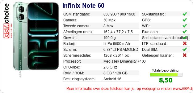 Infinix Note 60 Technische gegevens 