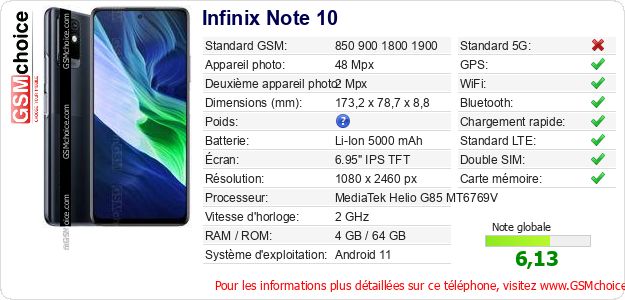 Infinix Note 10 Fiche technique Infinix Note 10 Fiche technique