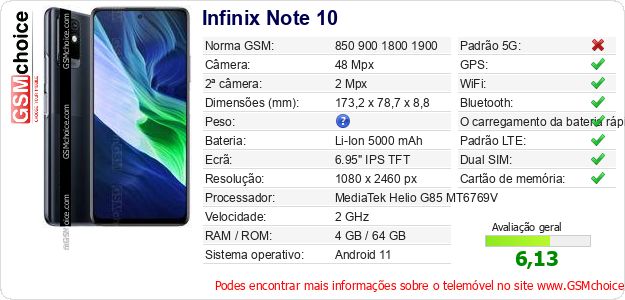 Infinix Note 10 Especificações técnicas do telemóvel 