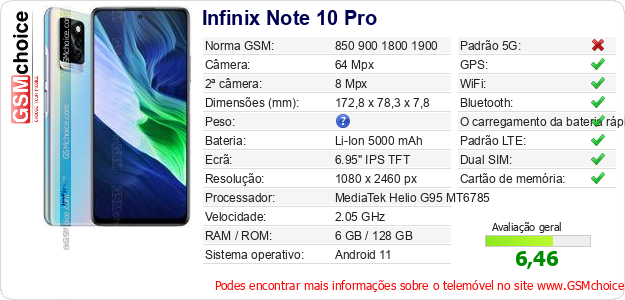 Infinix Note 10 Pro Especificações técnicas do telemóvel 