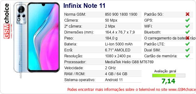 Infinix Note 11 Especificações técnicas do telemóvel 