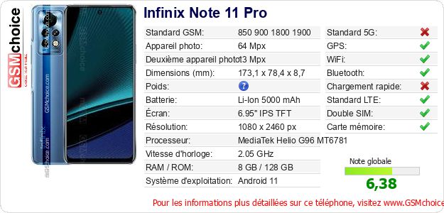 Infinix Note 11 Pro Fiche technique Infinix Note 11 Pro Fiche technique