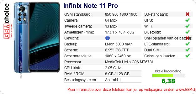 Infinix Note 11 Pro Technische gegevens Infinix Note 11 Pro Technische gegevens