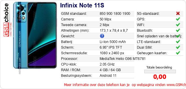 Infinix Note 11S Technische gegevens Infinix Note 11S Technische gegevens