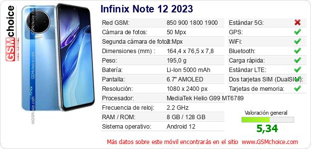 Infinix Note 12 2023 Datos técnicos del móvil Infinix Note 12 2023 Datos técnicos del móvil