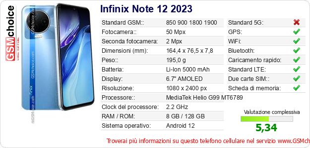 Infinix Note 12 2023 Dati tecnici di telefono cellulare 