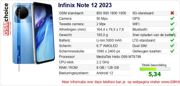 Infinix Note 12 2023 Technische gegevens 