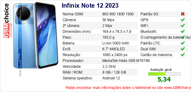 Infinix Note 12 2023 Especificações técnicas do telemóvel 