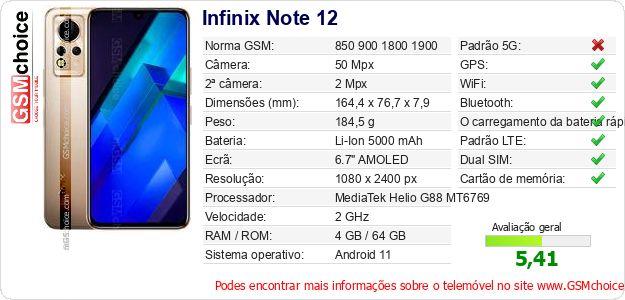 Infinix Note 12 Especificações técnicas do telemóvel 
