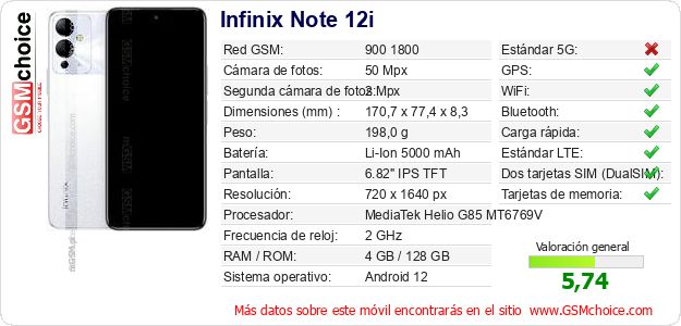 Infinix Note 12i Datos técnicos del móvil Infinix Note 12i Datos técnicos del móvil