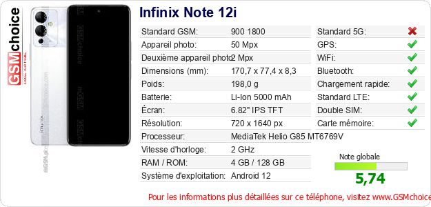 Infinix Note 12i Fiche technique Infinix Note 12i Fiche technique