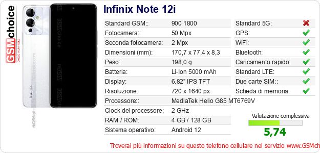 Infinix Note 12i Dati tecnici di telefono cellulare 