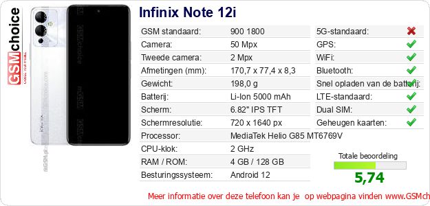 Infinix Note 12i Technische gegevens 