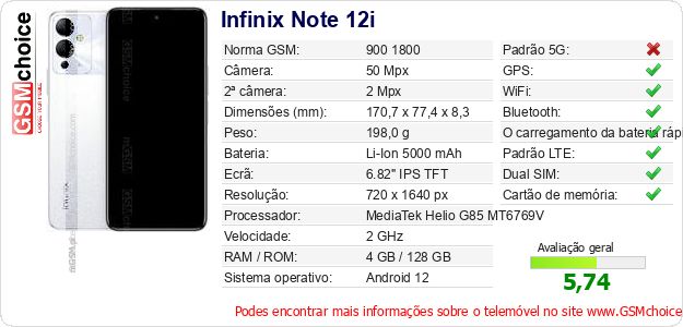 Infinix Note 12i Especificações técnicas do telemóvel 