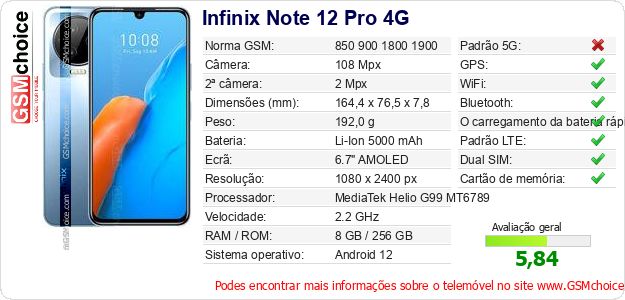 Infinix Note 12 Pro 4G Especificações técnicas do telemóvel 