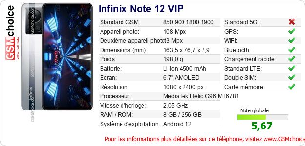 Infinix Note 12 VIP Fiche technique Infinix Note 12 VIP Fiche technique