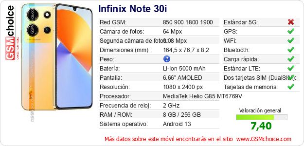 Infinix Note 30i Datos técnicos del móvil Infinix Note 30i Datos técnicos del móvil