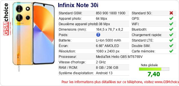 Infinix Note 30i Fiche technique Infinix Note 30i Fiche technique