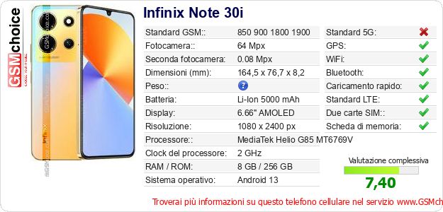 Infinix Note 30i Dati tecnici di telefono cellulare Infinix Note 30i Dati tecnici di telefono cellulare