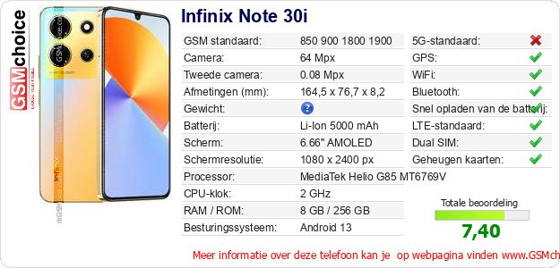 Infinix Note 30i Technische gegevens 