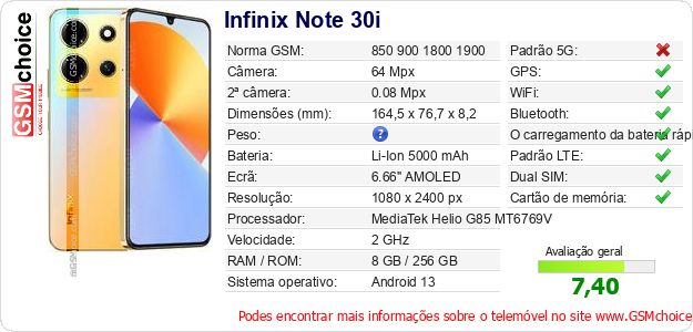 Infinix Note 30i Especificações técnicas do telemóvel Infinix Note 30i Especificações técnicas do telemóvel