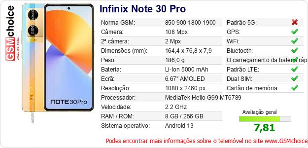 Infinix Note 30 Pro Especificações técnicas do telemóvel Infinix Note 30 Pro Especificações técnicas do telemóvel