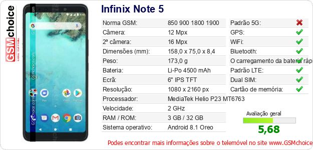 Infinix Note 5 Especificações técnicas do telemóvel Infinix Note 5 Especificações técnicas do telemóvel