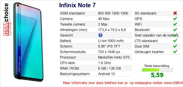 Infinix Note 7 Technische gegevens 
