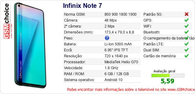 Infinix Note 7 Especificações técnicas do telemóvel 