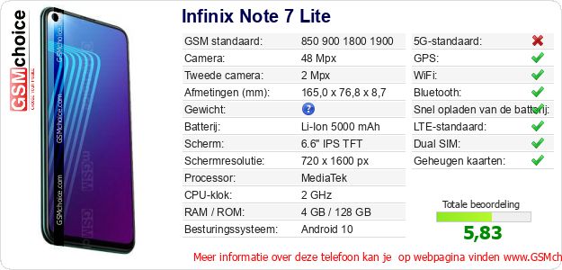 Infinix Note 7 Lite Technische gegevens 