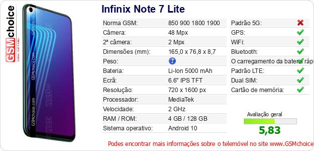 Infinix Note 7 Lite Especificações técnicas do telemóvel 